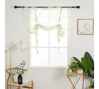 SMITHOOM 1 Panneau Rideaux Voilage à Passe-Tringle Transparentes Tulle Store Romain Motif Fleurs pour Cuisine Salle de Bain Balcon Vert 60x120cm