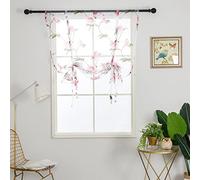 SMITHOOM 1 Pièce Rideau Voilages avec Passe-Tringle Imprimé Floral Tulle Store Romains pour Cuisine Buanderie Salle de Bain Balcon Salle à Manger Rose 80x140cm