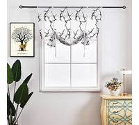 SMITHOOM 1 Pièce Store Romain avec Passe-Tringle Translucide Branches Brodé Voilage Rideaux pour Chambre à Coucher Salon Balcon Cuisine Salle de Bain Noir 60x120cm