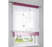 SMITHOOM 1 Pièce Store Romain Translucide avec Motif Papillon Brodé Voilages Rideaux Voile a Passe-Tringle pour Salon Chambre Balcon Cuisine Salle de Bain Violet 80x120cm