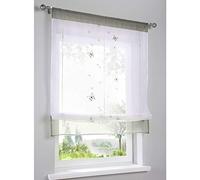 SMITHOOM 1 Pièce Store Romain Translucide avec Motif Papillon Brodé Voilages Rideaux Voile a Passe-Tringle pour Salon Chambre Balcon Cuisine Salle de Bain Gris 80x140cm