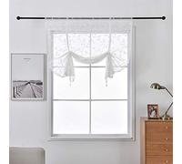 SMITHOOM 1 Pièce Store Romain Translucide avec Passe-Tringle Voilage Rideaux Feuille Brodé pour Salon Chambre Balcon Cuisine Salle de Bain Blanc 60x120cm