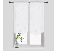 SMITHOOM 2 Panneaux Rideaux Transparents à Passe-tringle Papillons Ajourés Décoration Pompons Rideaux Voile pour Cuisine Porte Petite Fenêtre Blanc 80x150cm