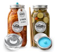 Smiths Mason Jars Bocaux 2-Pack 2L Fermenting Clear Glass Jars with wooden clip, weights and 2pcs Lids - Ideal for Kimchi Storage, Pickles and Storage of your Favorite Snacks