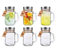 Smith's Mason Jars Lot de 6 Tasses Mason Jar 16 oz Avec Couvercles à Vis | Verres à Boire Idéaux Pour Faire de l'avoine et des Smoothies Pendant La Nuit | Toutes les Balises Sont Présentes