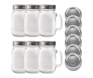 Smith's Mason Jars Lot de 6 Tasses Mason Jar 16 oz Avec Couvercles à Vis | Verres à Boire Idéaux Pour Faire de l'avoine et des Smoothies Pendant La Nuit | Toutes les Balises Sont Présentes