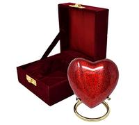 SMIURNS Small Heart Keepsake Cremation Urn for Human Ashes - Mini Urns for Mom & Dad with Velvet Case Memorial, Funeral Urn for Adult with Brass Stand Urns for Your Loved One (Red Heart)