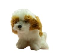SMJWH Peluche Petit Chien Moelleux, Animal en Peluche, Pose Assise, poupée Chiot Blanc et Marron | Cadeau Compagnon réaliste Ultra-Doux for Les