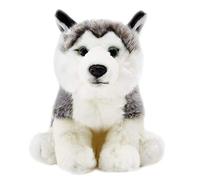 SMJWH Peluche réaliste de Chiot Malamute d'Alaska Gris Assis, Animal en Peluche Mignon, Doux Compagnon à câliner, Cadeau éducatif sur Le thème des Chiens arctiques
