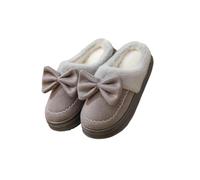 SMKBDFC Women's Autumn and Winter Bow-knot Cotton Slippers Thick-soled Non-slip Winter Slippers for Indoor Use