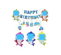 SMLH smileh Bébé Requin Décoration Anniversaire Baby Shark Ballons Bannière de Joyeux Anniversaire Ballons en Aluminium Tourbillons Suspendus pour Enfants D'anniversaire Fête Décoration