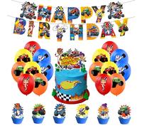 SMLHPARTY Déco Anniversaire Monster Machines - Ballons, Décoration Gâteau, Banner et Accessoires - Rouge, Bleu, Jaune - 30 Unités