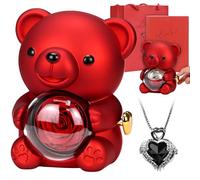 Smlper Cette boîte cadeau avec ours et collier de roses éternelles conservées pour la fête des mères, la Saint-Valentin ou un anniversaire