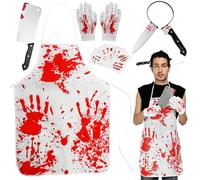 Smlper Costume macellaio pour Halloween, set horror macellaio pour Halloween, grembiule insanguinato da uomo in accessorio per capelli, coltello di scena, tatouage avec cicatrices du zombie-couteau
