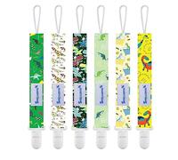 Smlpuame Attaché Tétine pour Bébé - Lot de 6 Pièces, Attache Sucette Multicolore, Accroche Tétine pour Bébé Garçon et Fille (Dinosaure)