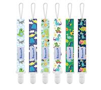 Smlpuame Attaché Tétine pour Bébé - Lot de 6 Pièces, Attache Sucette Multicolore, Accroche Tétine pour Bébé Garçon et Fille (Dinosaure-2)