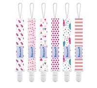 Smlpuame Attaché Tétine pour Bébé - Lot de 6 Pièces, Attache Sucette Multicolore, Accroche Tétine pour Bébé Garçon et Fille(Rose)
