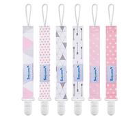 Smlpuame Attaché Tétine pour Bébé - Lot de 6 Pièces, Attache Sucette Multicolore, Accroche Tétine pour Bébé Garçon et Fille(Rose & Gris)