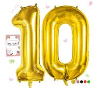 Smlpuame Ballons Anniversaire 10 Ans - 101cm - Ballon Chiffre 0-9 10-19 20 30 40 50 60 70 80 90 100 Or, Gonflable Grand Hélium Mariages Party et Happy Birthday Fête Decoration