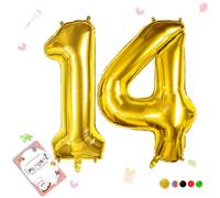 Smlpuame Ballons Anniversaire 14 Ans - 101cm - Ballon Chiffre 0-9 10-19 20 30 40 50 60 70 80 90 100 Or, Gonflable Grand Hélium Mariages Party et Happy Birthday Fête Decoration