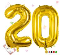 Smlpuame Ballons Anniversaire 20 Ans - 101cm - Ballon Chiffre 0-9 10-19 20 30 40 50 60 70 80 90 100 Or, Gonflable Grand Hélium Mariages Party et Happy Birthday Fête Decoration
