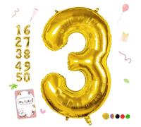 Smlpuame Ballons Anniversaire 3 Ans - 101cm - Ballon Chiffre 0-9 10-19 20 30 40 50 60 70 80 90 100 Or, Gonflable Grand Hélium Mariages Party et Happy Birthday Fête Decoration