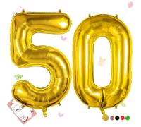 Smlpuame Ballons Anniversaire 50 Ans - 101cm - Ballon Chiffre 0-9 10-19 20 30 40 50 60 70 80 90 100 Or, Gonflable Grand Hélium Mariages Party et Happy Birthday Fête Decoration