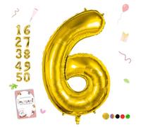 Smlpuame Ballons Anniversaire 6 Ans - 101cm - Ballon Chiffre 0-9 10-19 20 30 40 50 60 70 80 90 100 Or, Gonflable Grand Hélium Mariages Party et Happy Birthday Fête Decoration