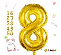 Smlpuame Ballons Anniversaire 8 Ans - 101cm - Ballon Chiffre 0-9 10-19 20 30 40 50 60 70 80 90 100 Or, Gonflable Grand Hélium Mariages Party et Happy Birthday Fête Decoration