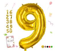 Smlpuame Ballons Anniversaire 9 Ans - 101cm - Ballon Chiffre 0-9 10-19 20 30 40 50 60 70 80 90 100 Or, Gonflable Grand Hélium Mariages Party et Happy Birthday Fête Decoration