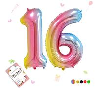 Smlpuame Foil Ballons Chiffre 16 Dégradé Rose - 101cm - Gonflable Grand Hélium Ballon 0-9 10-19 20 30 40 50 60 70 80 90 100, Décoration de Ballons Géants pour Mariages Party et Happy Birthday Fête