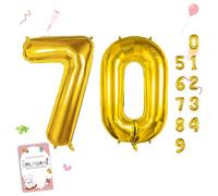 Smlpuame Grands ballons d'anniversaire en forme de chiffres pour homme et femme - 101,6 cm - Grand format - Feuille dorée effet brillant - Numéro 70 - Auto-gonflant - Ballons numéros 0-9 pour hommes