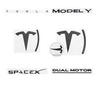 SMLZR Emblème Logo Badge Autocollant pour Tesla Model Y 2020-2024,3D Voiture Grille Capot Avant Coffre Arrière Insigne Stickers Crête Signe étiquettes Modification Auto Décoration Accessoires Noir