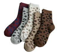 SMMZRF Lot de 3/5 paires de chaussettes mi-longues en coton éponge pour femme Motif léopard à pois