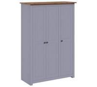 smnyxs Armoire 3 Portes Gris 118x50x171,5 cm Pin Massif | 4 tablettes fixes,penderie intégrée,bois de pin massif,design minimaliste,fixation murale fournie