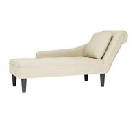 smnyxs Fauteuil Long Velours Crème avec Coussin et Accoudoir Droit | Coussin lombaire inclus, capitonnage bouton, mousse résiliente, salon ou chambre, repassage doux conseillé