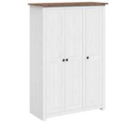 smnyxs Garde-Robe 3 Portes Blanc 118x50x171,5cm Pin Assortiment Panama | 4 tablettes fixes, penderie, tissu, pinède solide, rangement chaussures pulls jeans chapeaux sacs