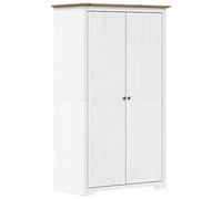 smnyxs Garde-Robe BODO 99x53,5x173 cm Bois Massif de Pin Blanc Marron | Rail de suspension, étagère supérieure, poignées métal, fixation murale incluse, style français rustique