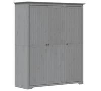 smnyxs Garde-Robe BODO Grise 146x53,5x173 cm Bois Massif De Pin | Design français, rail de suspension, étagère supérieure, poignées métal, fixation murale incluse