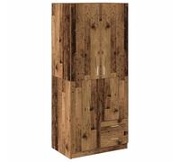 smnyxs Garde-Robe Vieux Bois 80x52x180 cm Bois D'ingénierie | 2 tiroirs, compartiment à tiges de suspension, 4 petits compartiments, fixation murale fournie, chiffon humide
