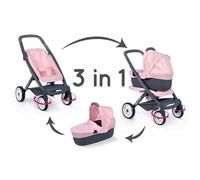SMOBY - Bébé Confort - Poussette + Landau 3 en 1 pour Poupons et Poupées - Roues Silencieuses et Multidirectionnelles