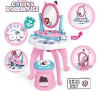 Smoby - Gabby et la Maison Magique - Coiffeuse enfant 2 en 1 - Tabouret inclus - 12 accessoires - Miroir orientable