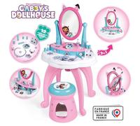 Smoby - Gabby et la Maison Magique - Coiffeuse enfant 2 en 1 - Tabouret inclus - 12 accessoires - Miroir orientable