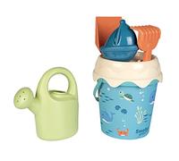 Smoby Green 7600862140 Seau de Plage avec arrosoir, Pelle, râteau, Tamis et Moule pour Sable, 17 cm de diamètre