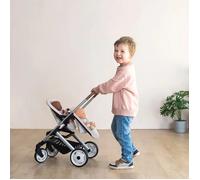 Smoby Maxi Cosi Poussette double pour jumeaux beige, sièges réglables, roues multidirectionnelles silencieuses, grand bac de rangement, à partir de 3 ans