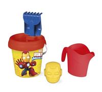 Smoby - Seau Garni Iron Man - Arrosoir, Pelle, Moule à Sable, Tamis, Râteau Inclus - Matière Recyclée - A Partir de 18 Mois - Fabrication Française