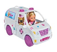Smoby Simba - Evi Love Vétérinaire Voiture 2 en 1 - Mini Poupée 12cm - Coin Toilettage + 1 Chat et 1 Chien à Soigner - Nombreux Accessoires Inclus - 105733488002 Blanc
