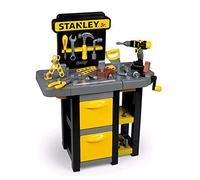Smoby Stanley 360317 Banc de travail pliable, 39 accessoires avec roulettes et poignée