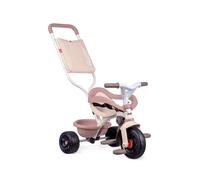 Smoby -Tricycle évolutif enfant Be Fun Confort - Rose - Canne parentale amovible - Repose-pieds rétractable