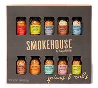 Smokehouse by Thoughtfully, Lot de 10 mini bouteilles en verre, végétaliennes et végétariennes, saveurs d'assaisonnement pour barbecue comprenant des Caraïbes, du jalapeno, du jalapeno, de Montréal et